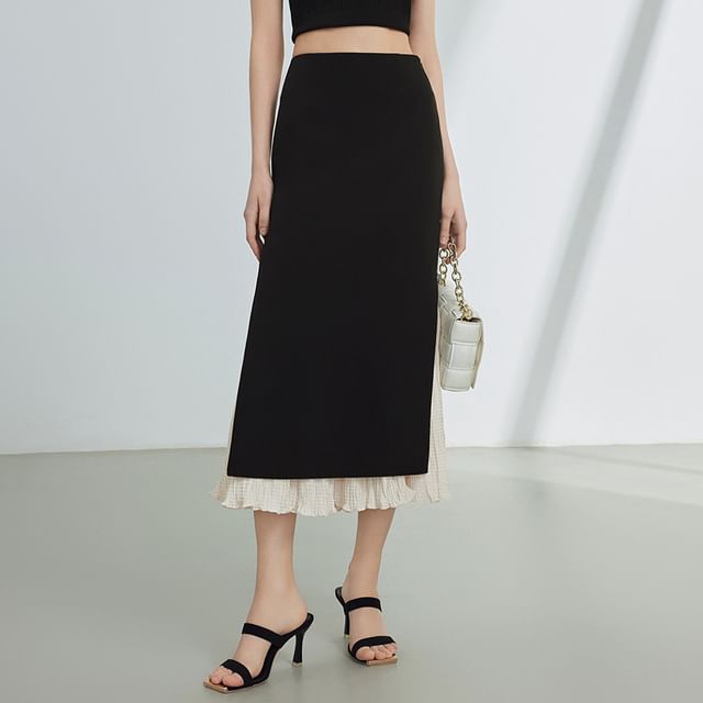 Two Tone Pencil Skirt - High Rise Midi