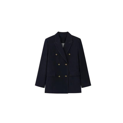 Denim Blazer & Pleated Skirt Set - Double-Breasted, High Waist