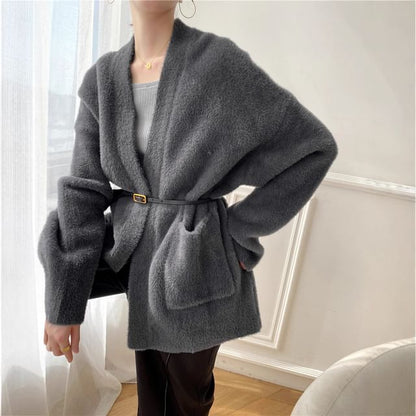 Plain Open Front Oversized Cardigan