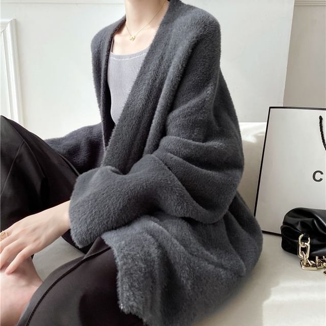 Plain Open Front Oversized Cardigan