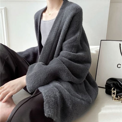 Plain Open Front Oversized Cardigan