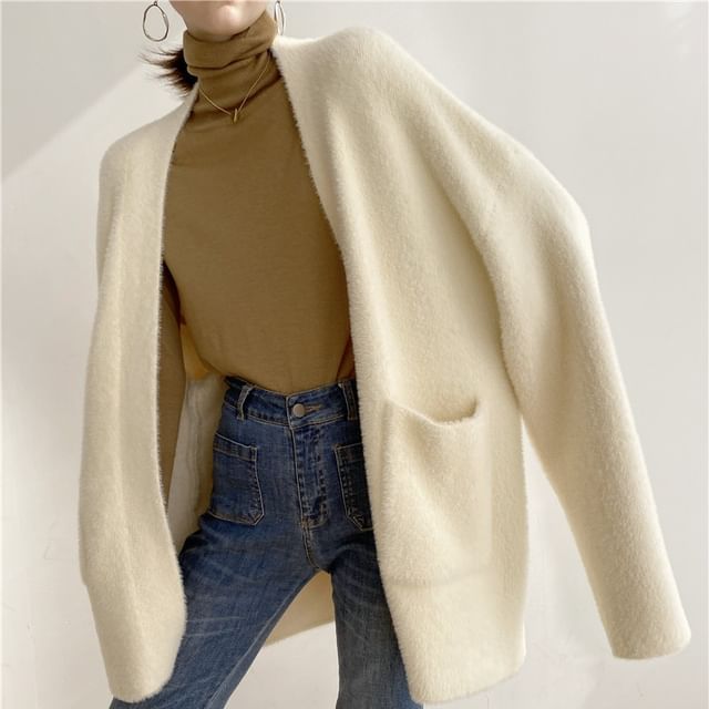 Plain Open Front Oversized Cardigan