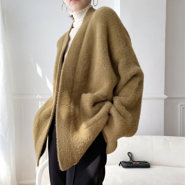 Plain Open Front Oversized Cardigan