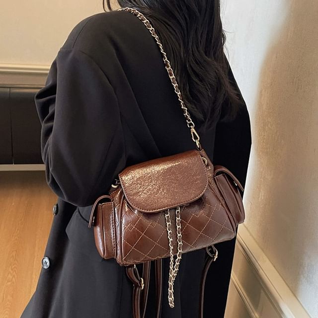Quilted Flap Pocket Chain Backpack Shoulder Bag
