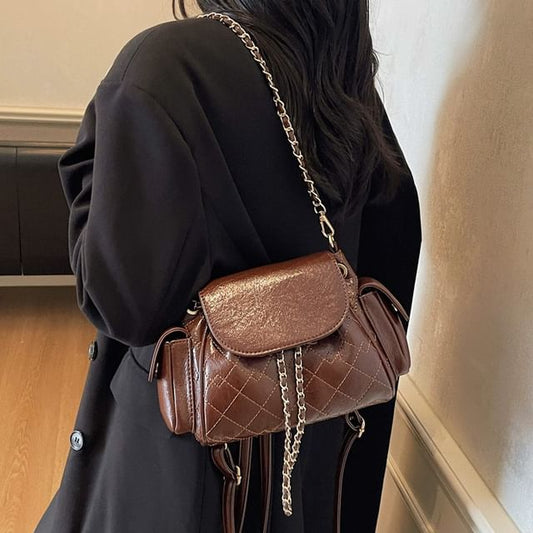 Quilted Flap Pocket Chain Backpack Shoulder Bag