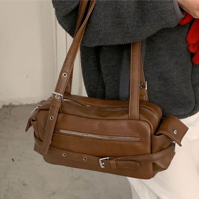 Belted Zip Flap Pocket Shoulder Bag