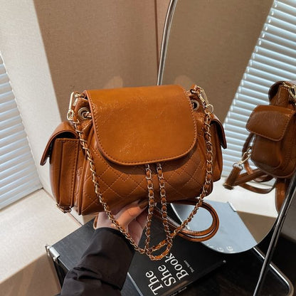 Quilted Flap Pocket Chain Backpack Shoulder Bag