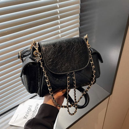Quilted Flap Pocket Chain Backpack Shoulder Bag