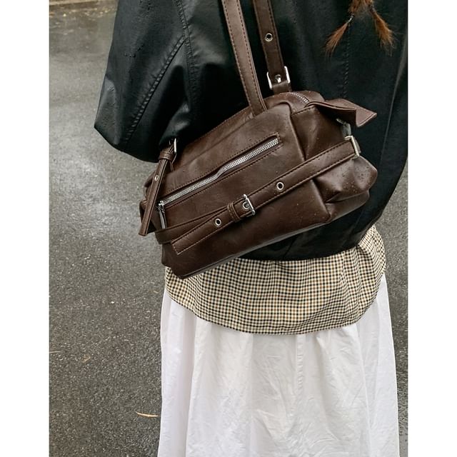 Belted Zip Flap Pocket Shoulder Bag