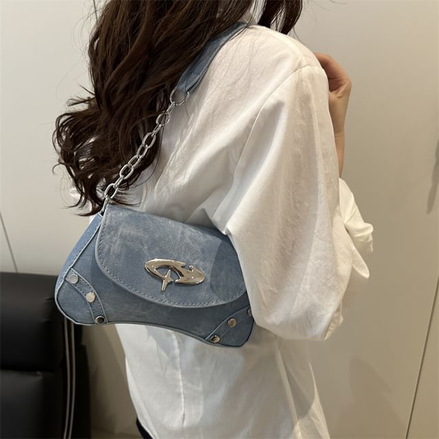 Studded Faux Leather Flap Shoulder Bag