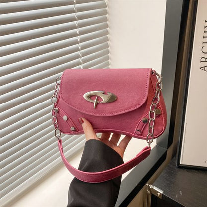 Studded Faux Leather Flap Shoulder Bag