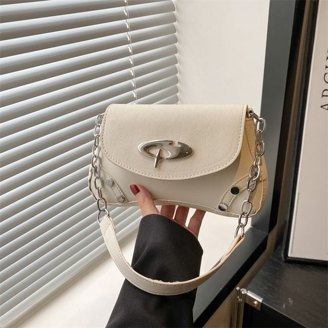 Studded Faux Leather Flap Shoulder Bag
