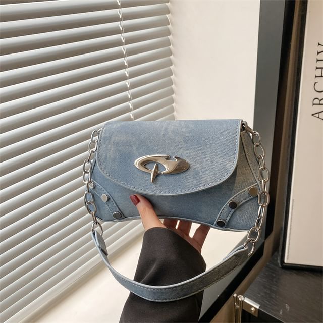 Studded Faux Leather Flap Shoulder Bag