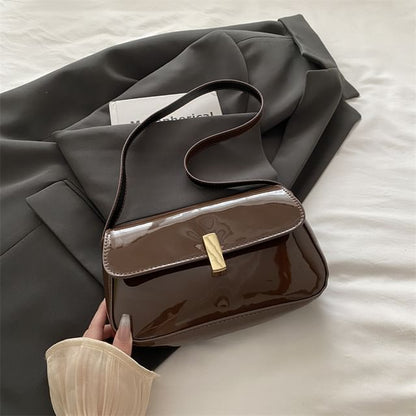 Plain Patent Leather Flap Shoulder Bag