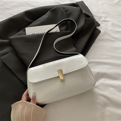 Plain Patent Leather Flap Shoulder Bag