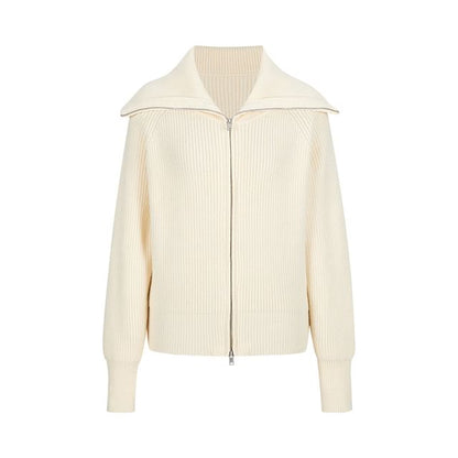 Long Sleeve Collared Plain Zip-Up Cardigan