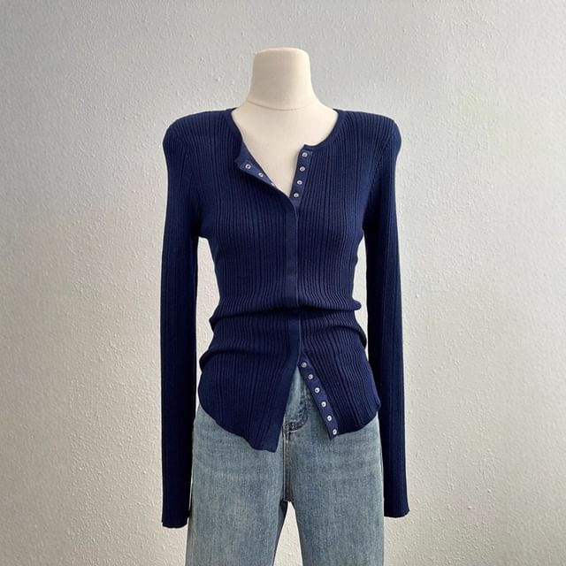 Long Sleeve Scoop Neck Plain Slim-Fit Cardigan