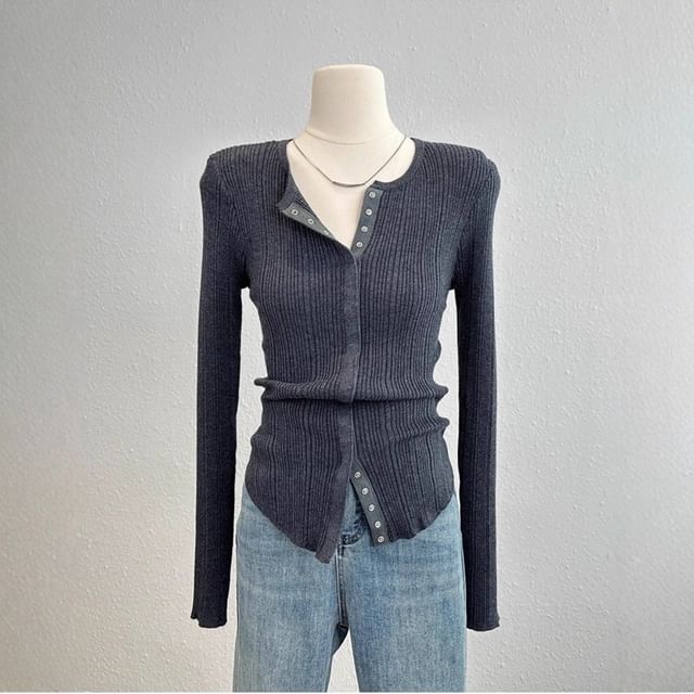 Long Sleeve Scoop Neck Plain Slim-Fit Cardigan