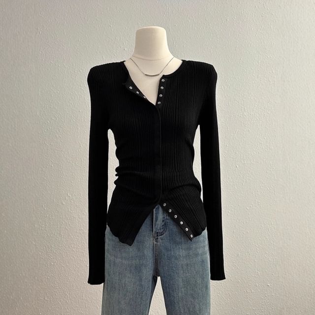 Long Sleeve Scoop Neck Plain Slim-Fit Cardigan