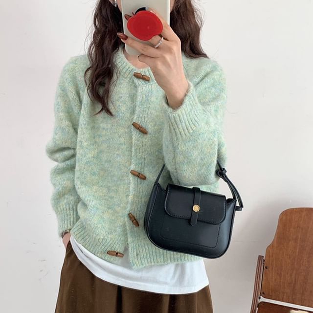 Round Neck Melange Toggle Cardigan