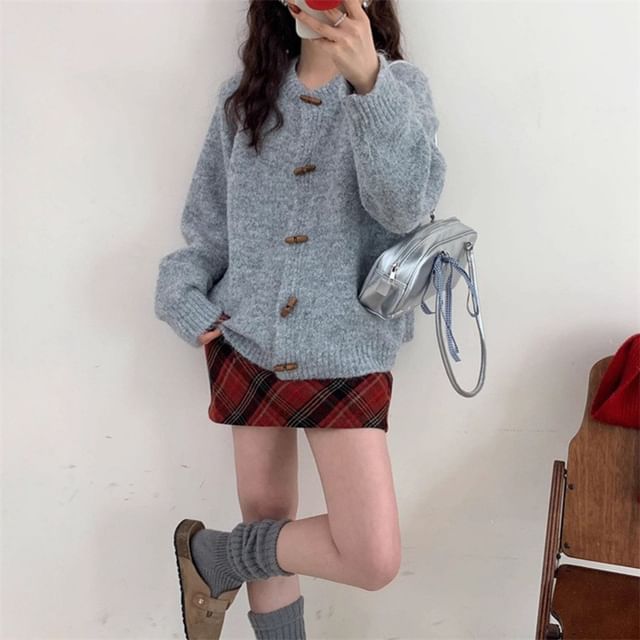 Round Neck Melange Toggle Cardigan