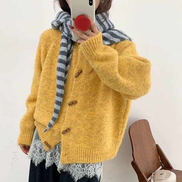 Round Neck Melange Toggle Cardigan