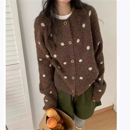 Round Neck Dotted Cardigan