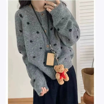 Round Neck Dotted Cardigan