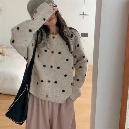 Round Neck Dotted Cardigan
