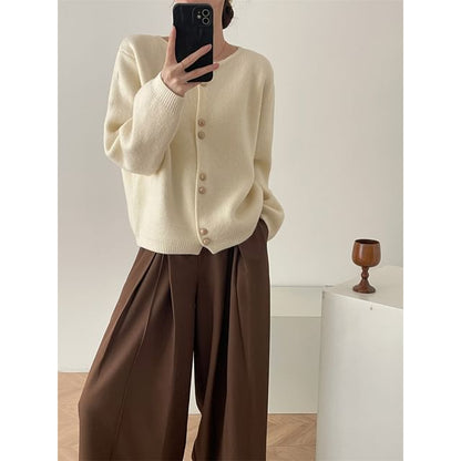 Button-Up Plain Cardigan