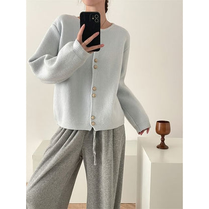 Button-Up Plain Cardigan