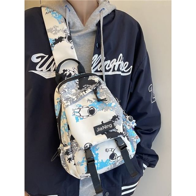 Camo Print Multi-Pocket Sling Bag
