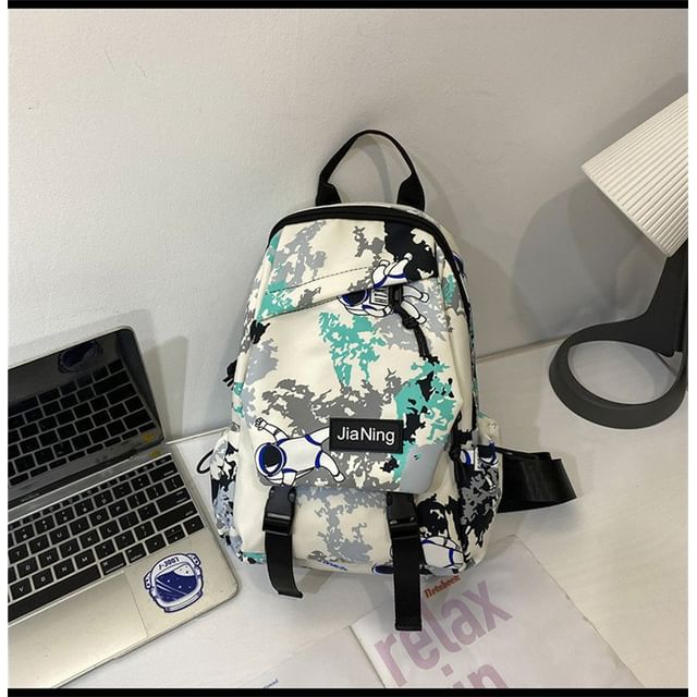 Camo Print Multi-Pocket Sling Bag