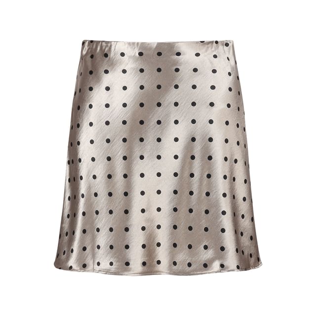 Elbow-Sleeve Knit Top & Dotted Mini Skirt