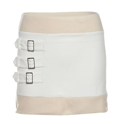 Mesh Top & Buckled Skirt Set - Asymmetrical, Lace-Up