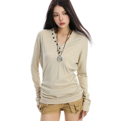 V-Neck Long-Sleeve Solid Basic Tee