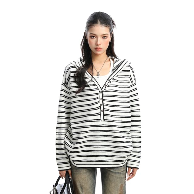 Striped Hooded Long-Sleeve Casual Tee