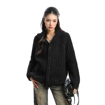 Hooded Plain Button Up Cardigan