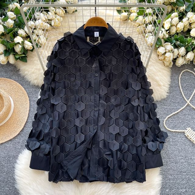 Sheer Long-Sleeve Solid Casual Shirt
