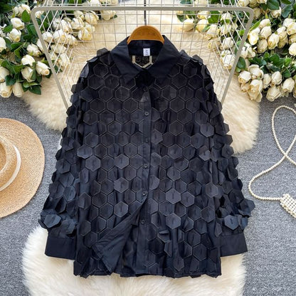 Sheer Long-Sleeve Solid Casual Shirt
