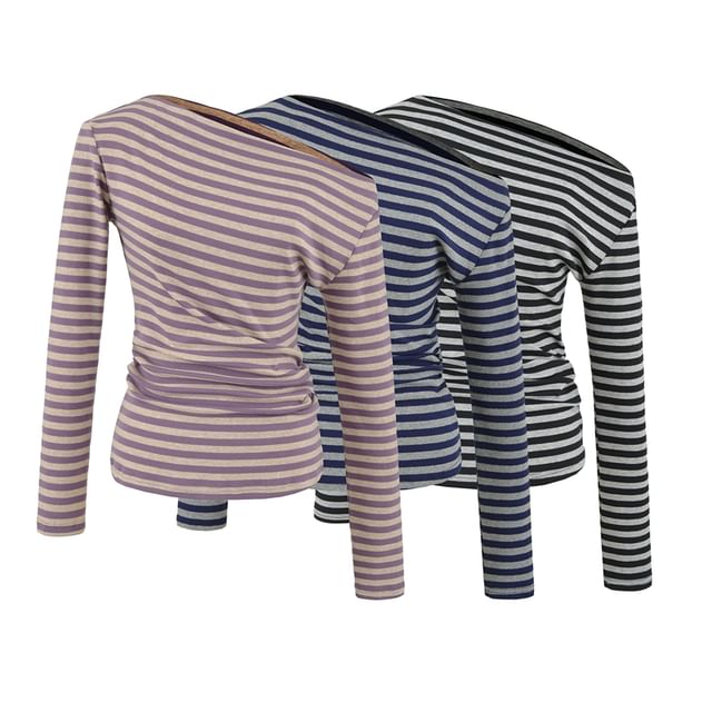 One-Shoulder Striped Long-Sleeve Tee