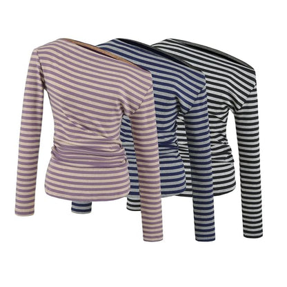 One-Shoulder Striped Long-Sleeve Tee
