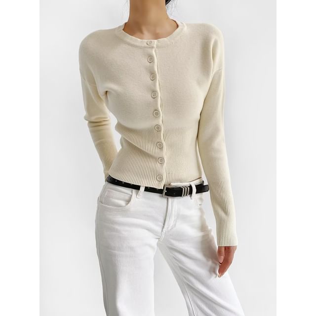 Crew Neck Plain Cardigan
