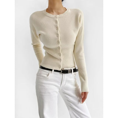 Crew Neck Plain Cardigan