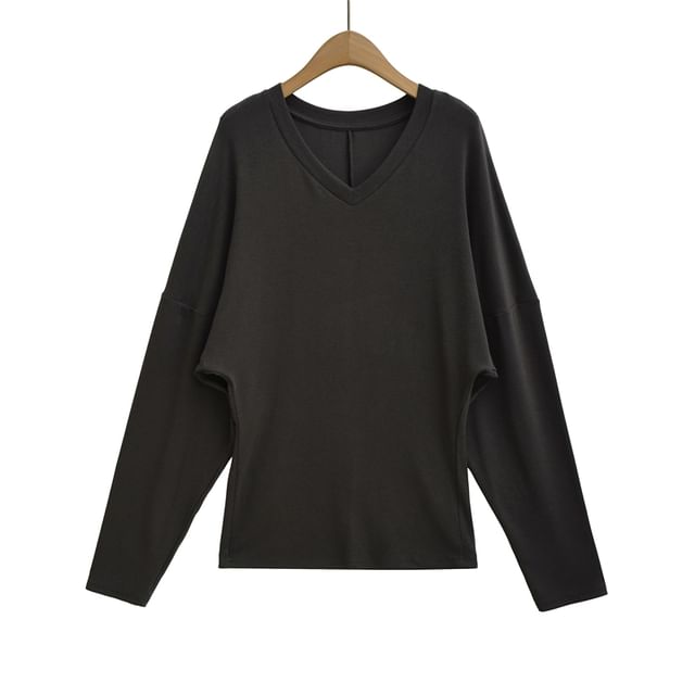 V-Neck Long-Sleeve Solid Basic T-Shirt