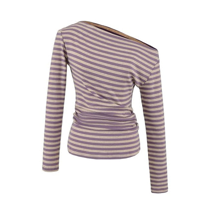 One-Shoulder Striped Long-Sleeve Tee