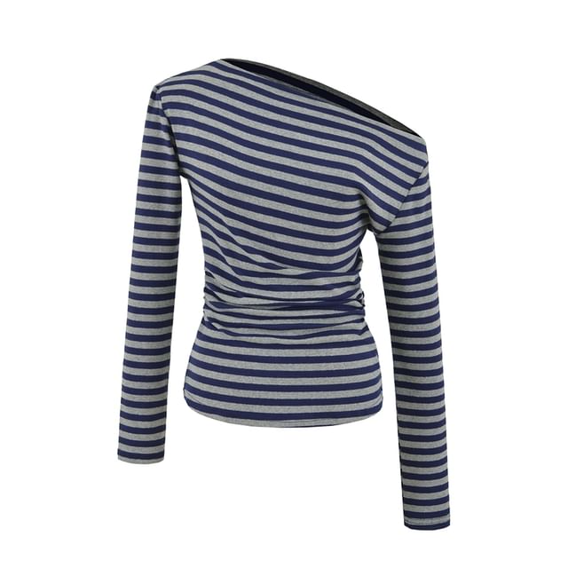 One-Shoulder Striped Long-Sleeve Tee