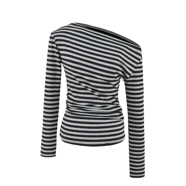One-Shoulder Striped Long-Sleeve Tee