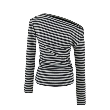 One-Shoulder Striped Long-Sleeve Tee