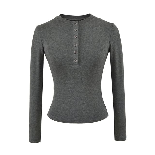 Henley Long-Sleeve Solid Basic Tee